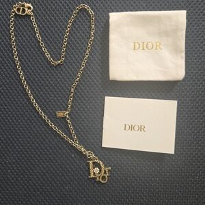 Dior Gold Necklace with Logo Pendant